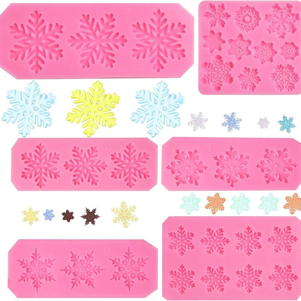 6 Pcs Christmas Snowflake Cake Silicone Fondant Molds, 3D Snowflake Winter Froze